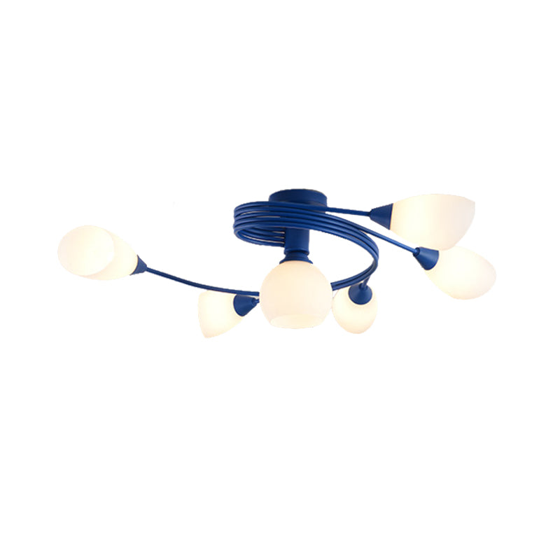 Metallic Twisted Arm Ceiling Lamp Kid Bedroom Kindergarten Modern Semi Flush Ceiling Light