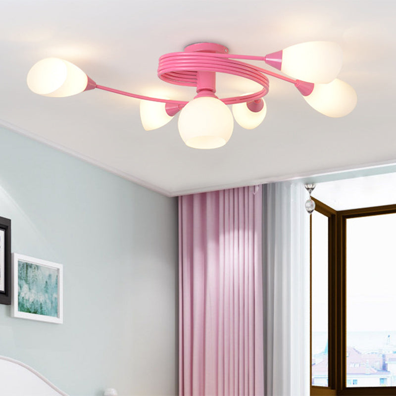 Metallic Twisted Arm Ceiling Lamp Kid Bedroom Kindergarten Modern Semi Flush Ceiling Light