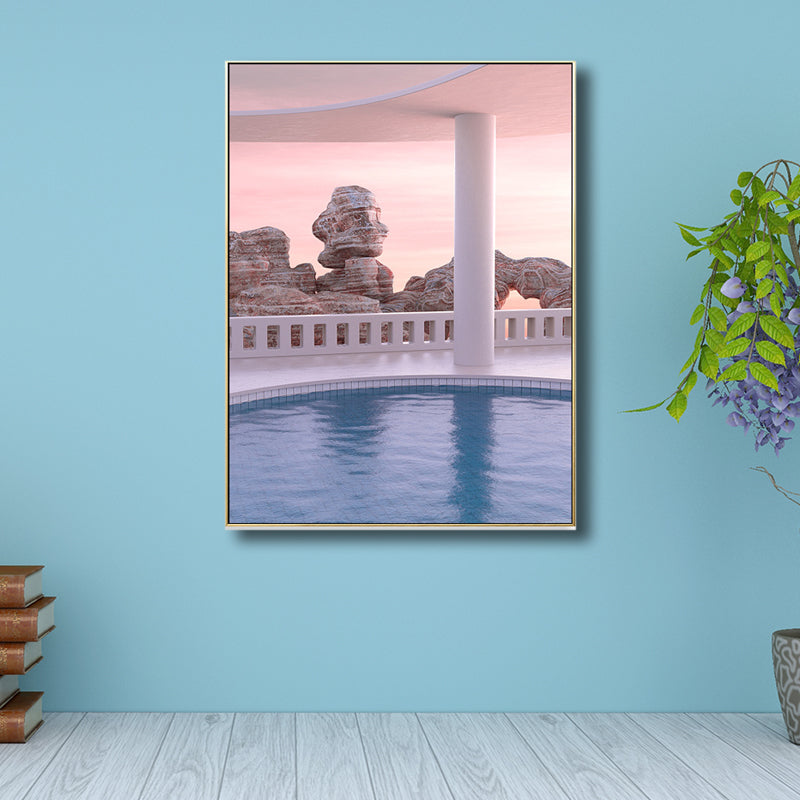 Brown Swimming Pool Scene Canvas Textured Wall Art for Guest Room, Multiple Sizes