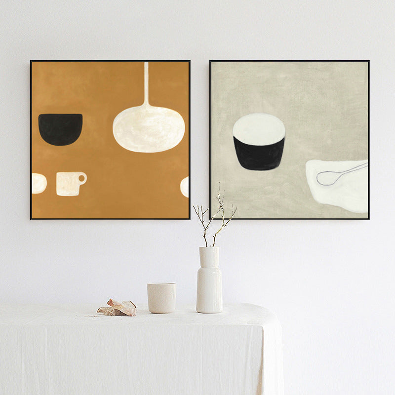 Cartoon Cups Wall Decor Scandinavian Textured Bedroom Canvas, Multiple Size Options