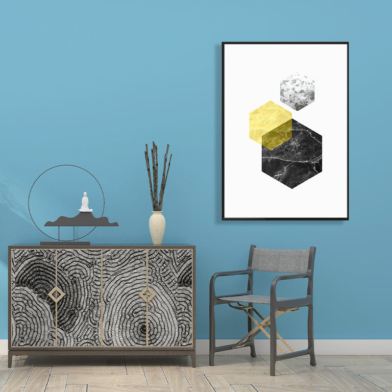 Textured Novel Hexagon Pattern Art Contemporary Style Canvas Painting, Multiple Sizes