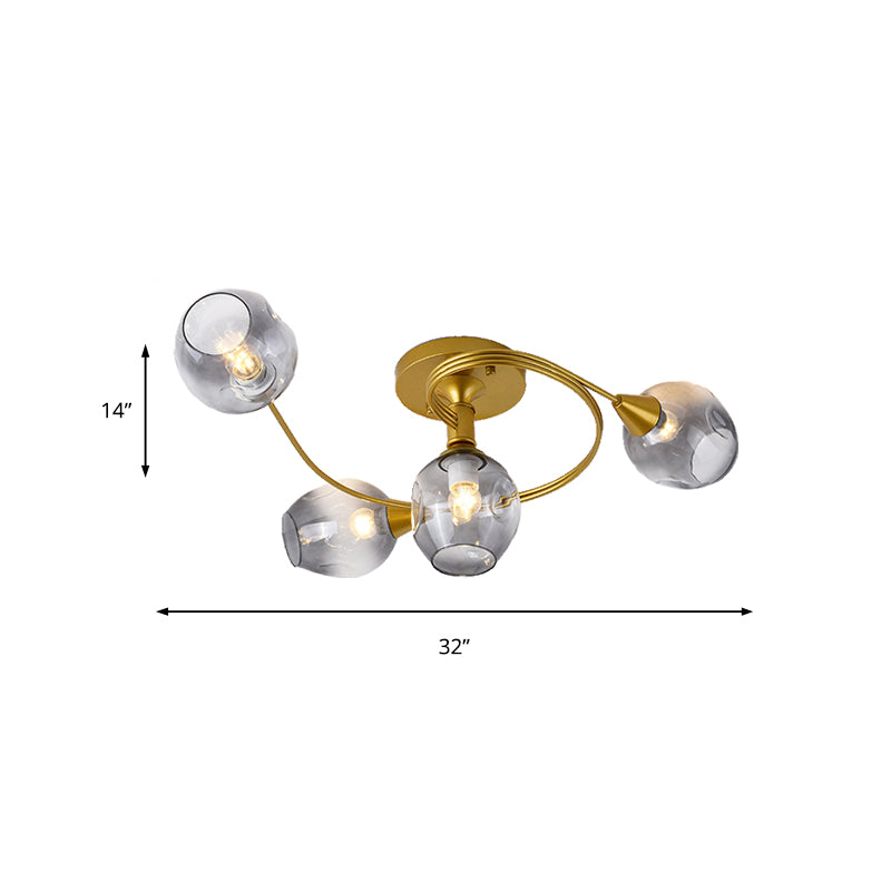 Bud Shade Study Room plafondlicht met gouden twistarmglas modern semi -spoeling licht in rookgrijs