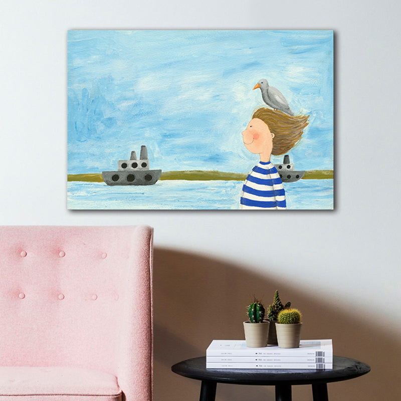 Textured Girl and Sea Painting Contemporary Art Canvas Wall Decor, Multiple Sizes