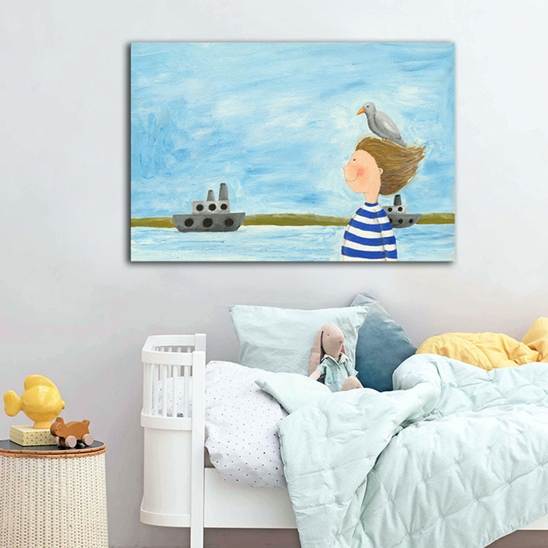 Textured Girl and Sea Painting Contemporary Art Canvas Wall Decor, Multiple Sizes