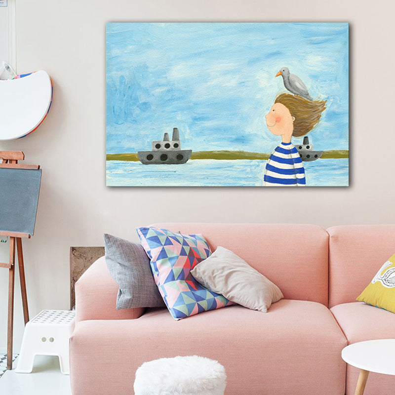 Textured Girl and Sea Painting Contemporary Art Canvas Wall Decor, Multiple Sizes