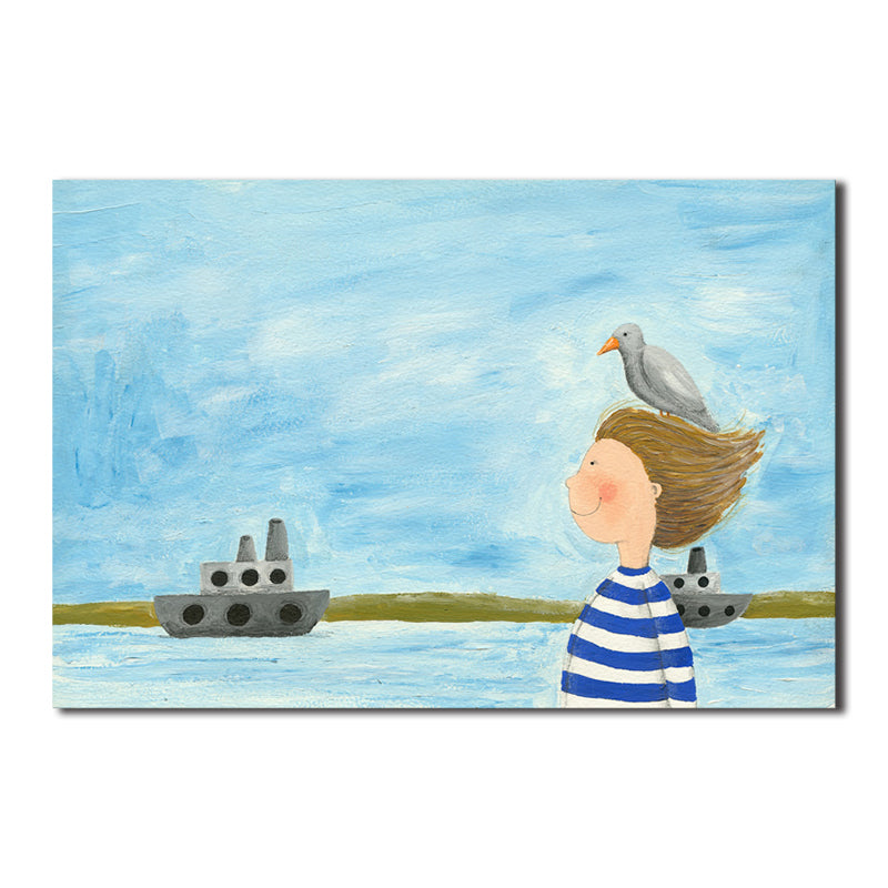 Textured Girl and Sea Painting Contemporary Art Canvas Wall Decor, Multiple Sizes