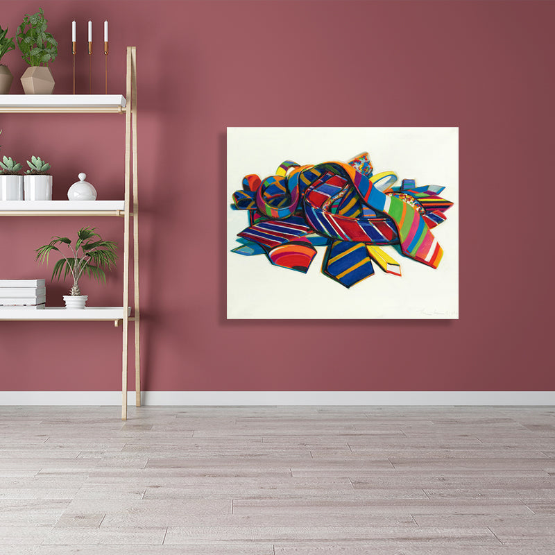 Stacked Tie Drawing Print Art Traditional Style Canvas Wall Decor, Multiple Sizes