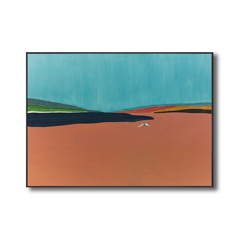 Contemporary Flatlands Scene Canvas in Orange Textured Wall Art Decor for Bathroom