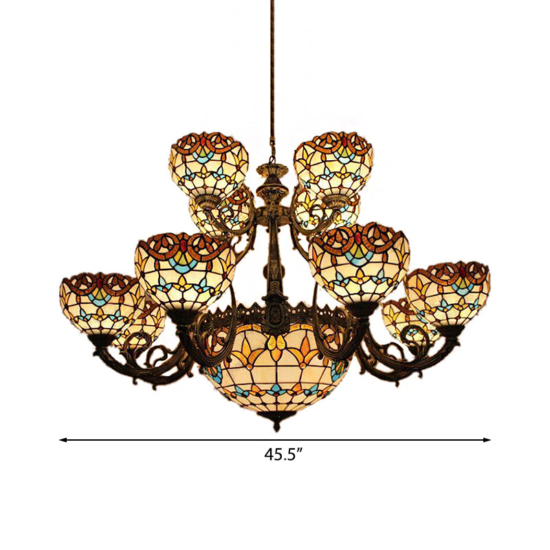 Baroque Style Extra Large Chandeliers 26/13-Light Art Glass Pendant Ceiling Lamp in Brown for Living Room