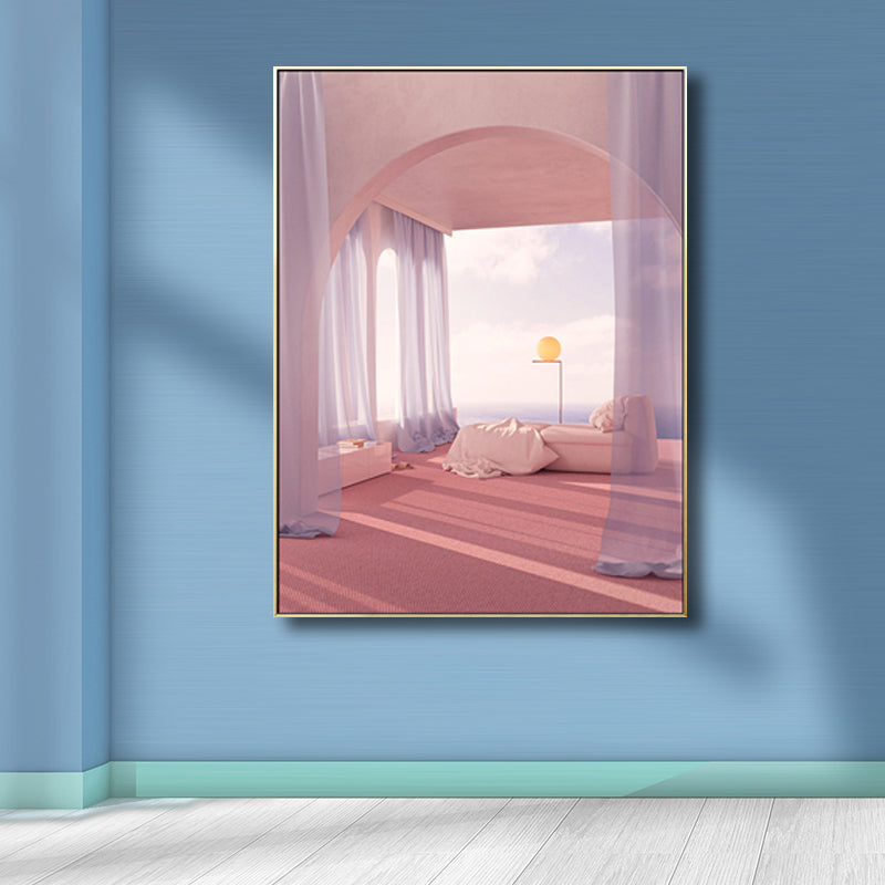 Curtain and Window Scene Canvas for Dining Room in Light Color, Multiple Sizes Options