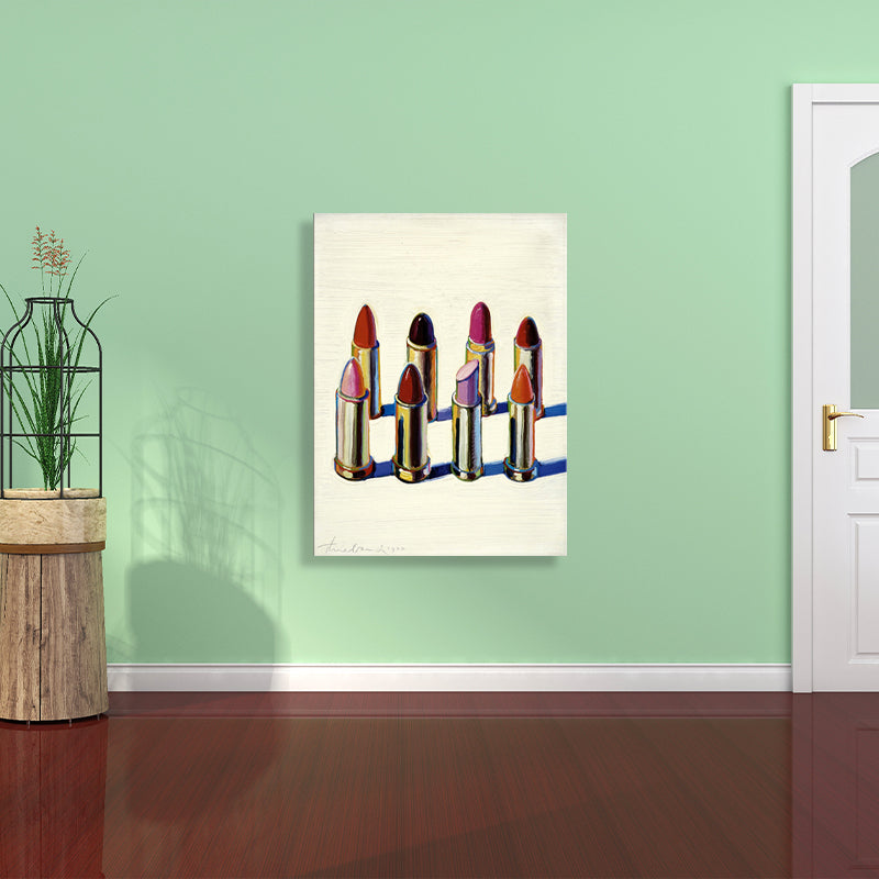 Lipstick of Different Colors Painting in Red Traditional Wall Decor for Dining Room