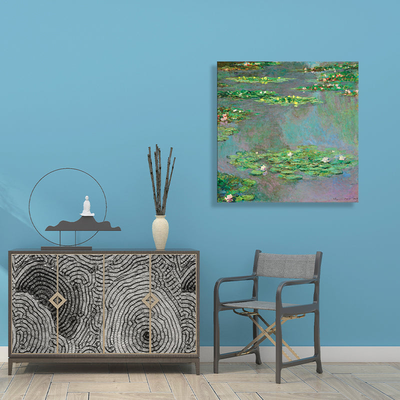 Lotus and Lotus Leaves Canvas for Dining Room in Green, Multiple Sizes Available