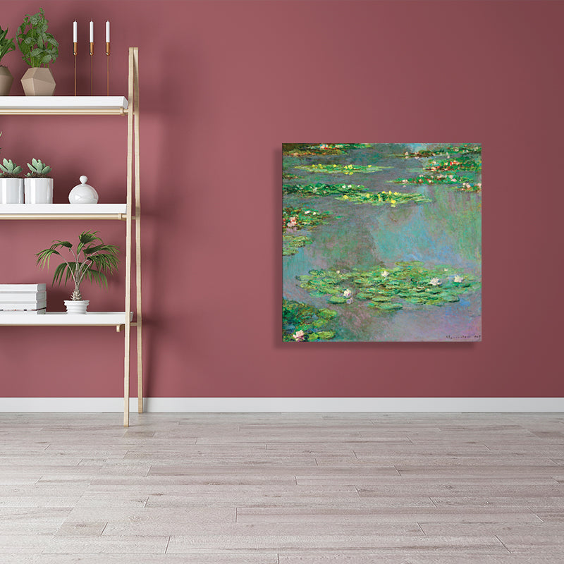 Lotus and Lotus Leaves Canvas for Dining Room in Green, Multiple Sizes Available