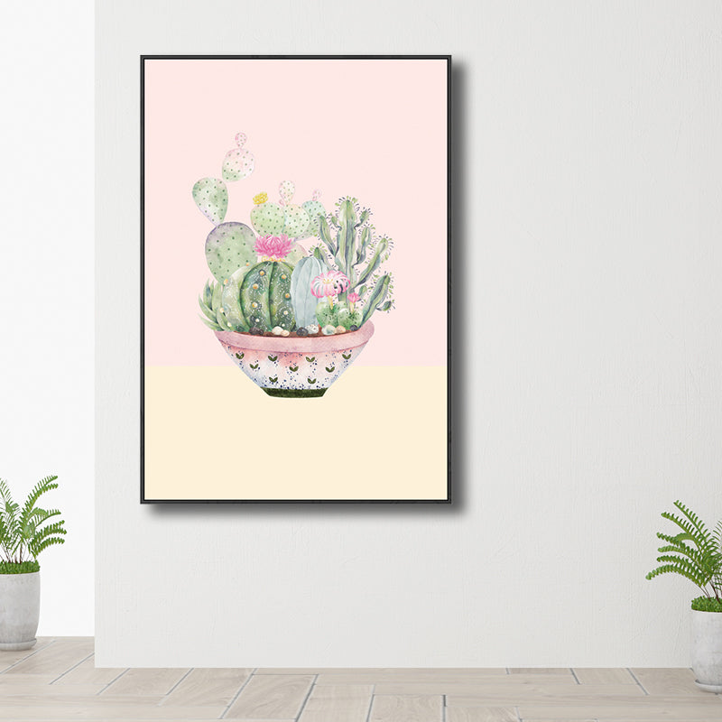 Contemporary Cactus Canvas Guest Room Wall Art Print in Pastel Color, Multiple Sizes