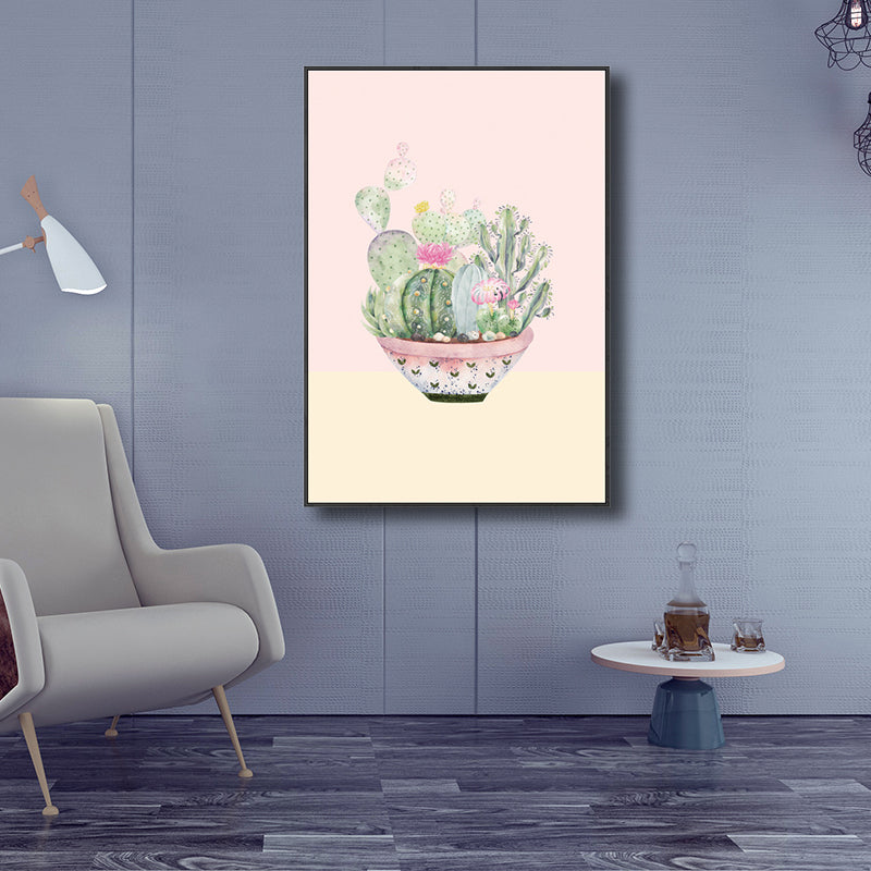 Contemporary Cactus Canvas Guest Room Wall Art Print in Pastel Color, Multiple Sizes