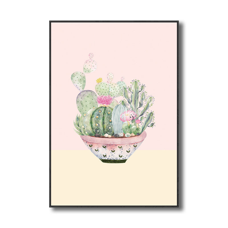 Contemporary Cactus Canvas Guest Room Wall Art Print in Pastel Color, Multiple Sizes