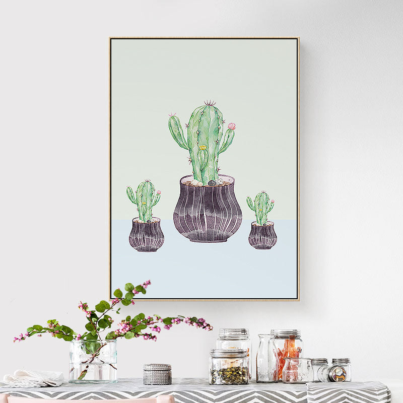 Contemporary Cactus Canvas Guest Room Wall Art Print in Pastel Color, Multiple Sizes