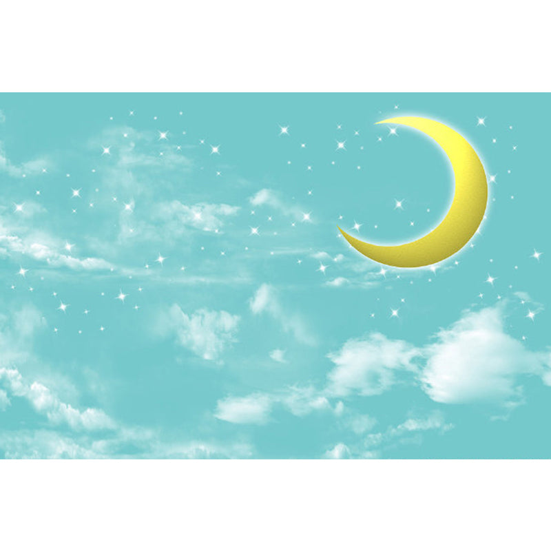 Moon and Stars Mural Decal Kid's Style Non-Woven Textured Wall Covering in Soft Color