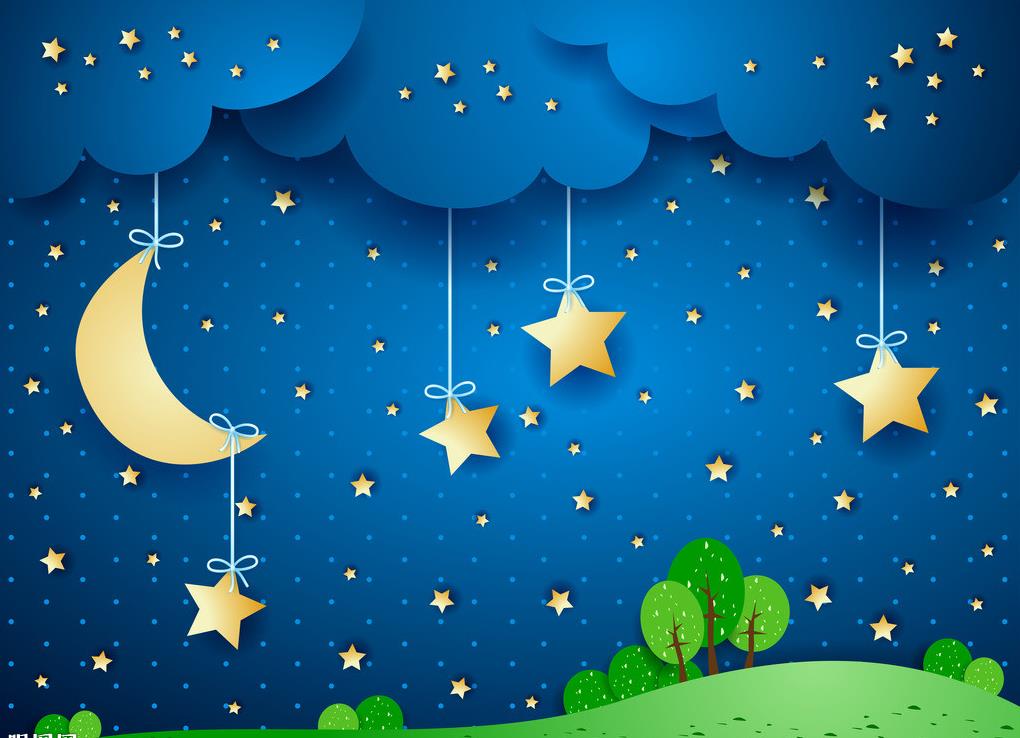 Moon and Stars Mural Decal Kid's Style Non-Woven Textured Wall Covering in Soft Color