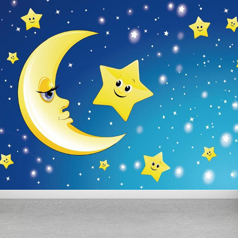 Moon and Stars Mural Decal Kid's Style Non-Woven Textured Wall Covering in Soft Color