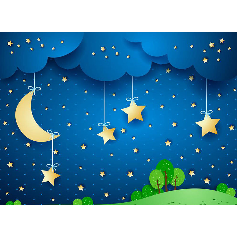 Moon and Stars Mural Decal Kid's Style Non-Woven Textured Wall Covering in Soft Color