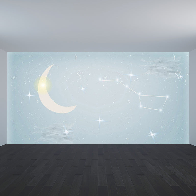 Moon and Stars Mural Decal Kid's Style Non-Woven Textured Wall Covering in Soft Color