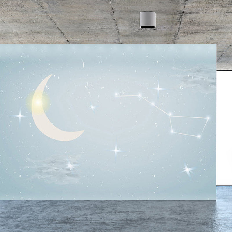 Moon and Stars Mural Decal Kid's Style Non-Woven Textured Wall Covering in Soft Color