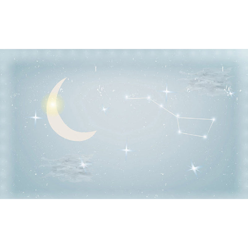 Moon and Stars Mural Decal Kid's Style Non-Woven Textured Wall Covering in Soft Color