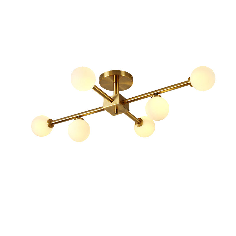 Modern Gold Finish Semi Flushmount Light Modo Metal Milk Glass Ceiling Lamp for Study Room