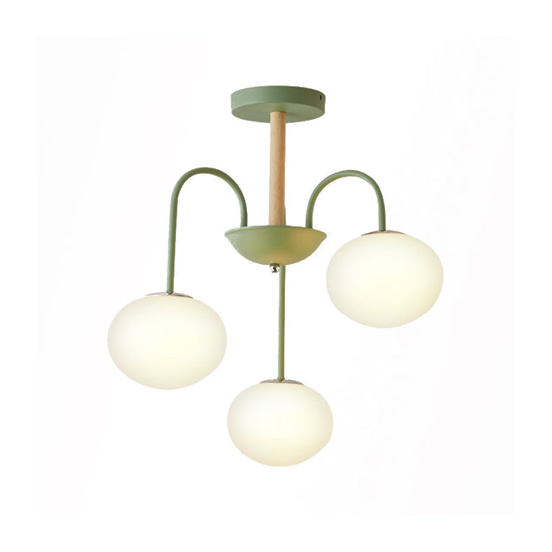 3/5 Lights Living Room Hanging Lamp with Pearl Glass Shade Nordic Gray/Green Semi Mount Lighting, Up/Down