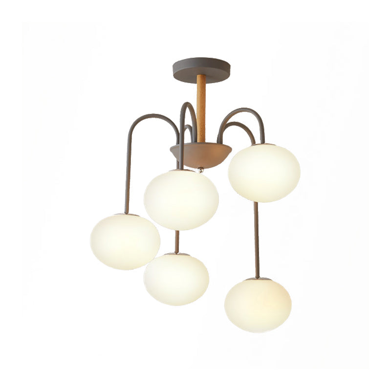 3/5 Lights Living Room Hanging Lamp with Pearl Glass Shade Nordic Gray/Green Semi Mount Lighting, Up/Down