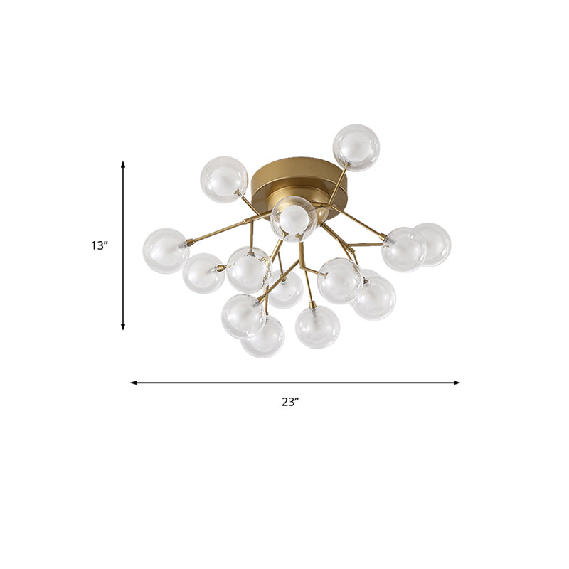 Multi-head Plant Semi Ceiling Mount Light Romantic Metal Glass  Ceiling Lamp in Gold for Hotel