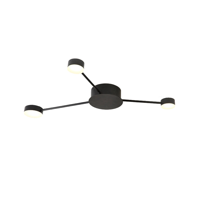 Linear Child Bedroom Semi Flush Ceiling Light with Drum Shade Metal Modern Ceiling Lamp in Black