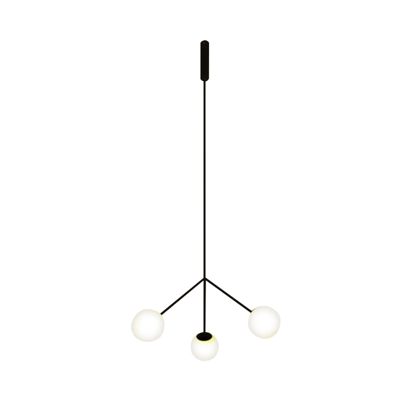 Simple Style 3 Heads Chandelier Lighting with Glass Shade Black Finish Globe Hanging Lamp for Dining Room