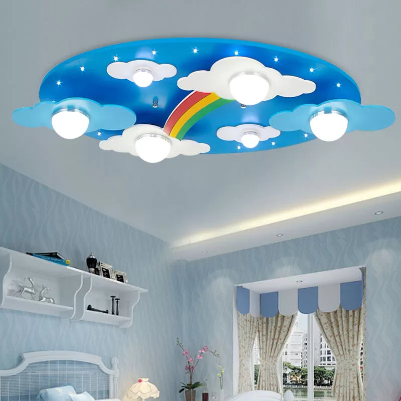 Cloud Rainbow Kids Bedroom Ceiling Lamp Metal Cartoon Flush Mount Light in Blue