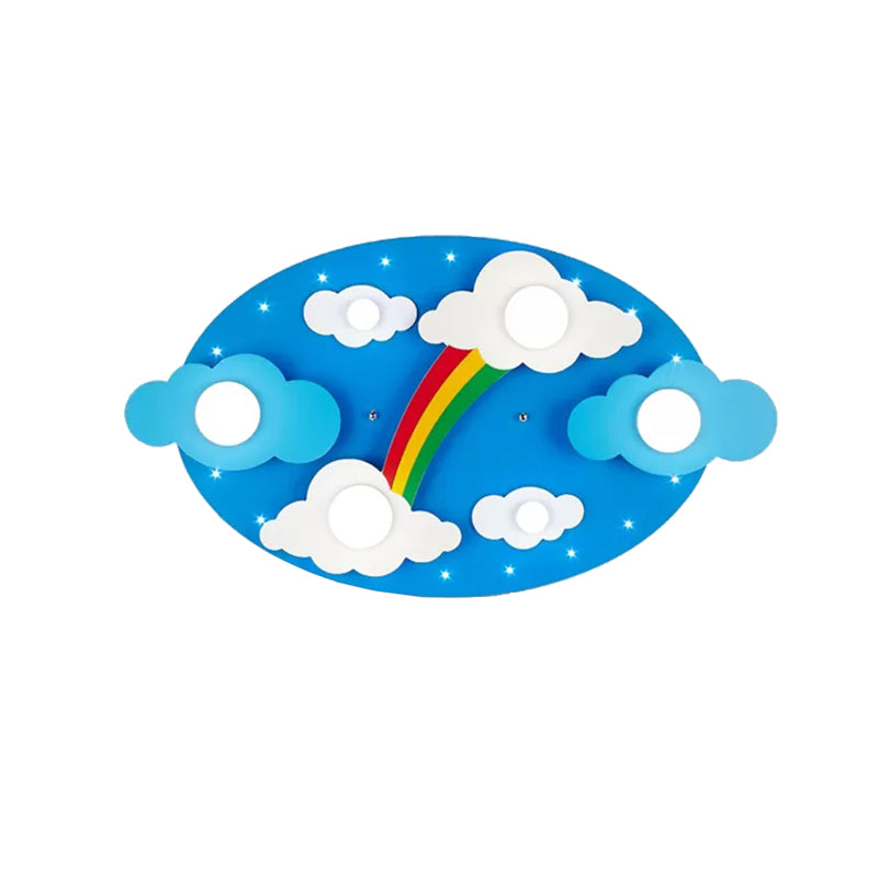 Cloud Rainbow Kids Bedroom Ceiling Lamp Metal Cartoon Flush Mount Light in Blue