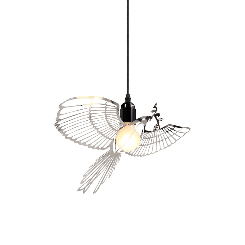 Flying Bird Shade Pendant Lighting Rustic Retro Metal 1 Light Silver Suspended Pendant Light for Bar