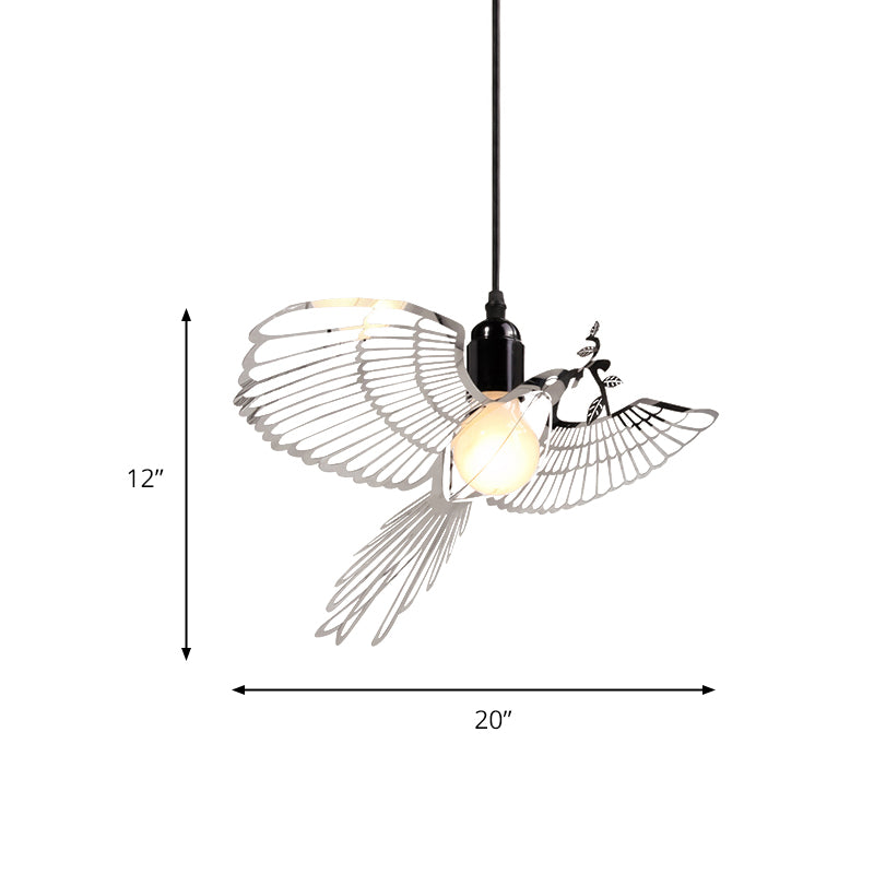 Flying Bird Shade Pendant Lighting Rustic Retro Metal 1 Light Silver Suspended Pendant Light for Bar