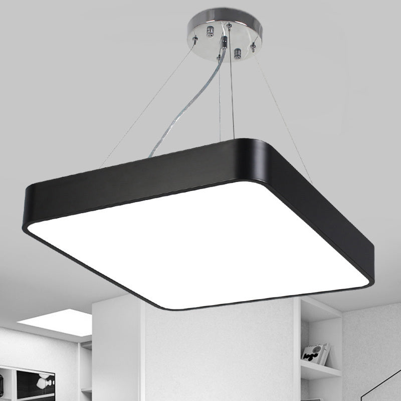 14"/18"/23.5" Wide Metal Square Pendant Lighting Modern Led Black/Silver Ceiling Lamp Fixture with Recessed Diffuser