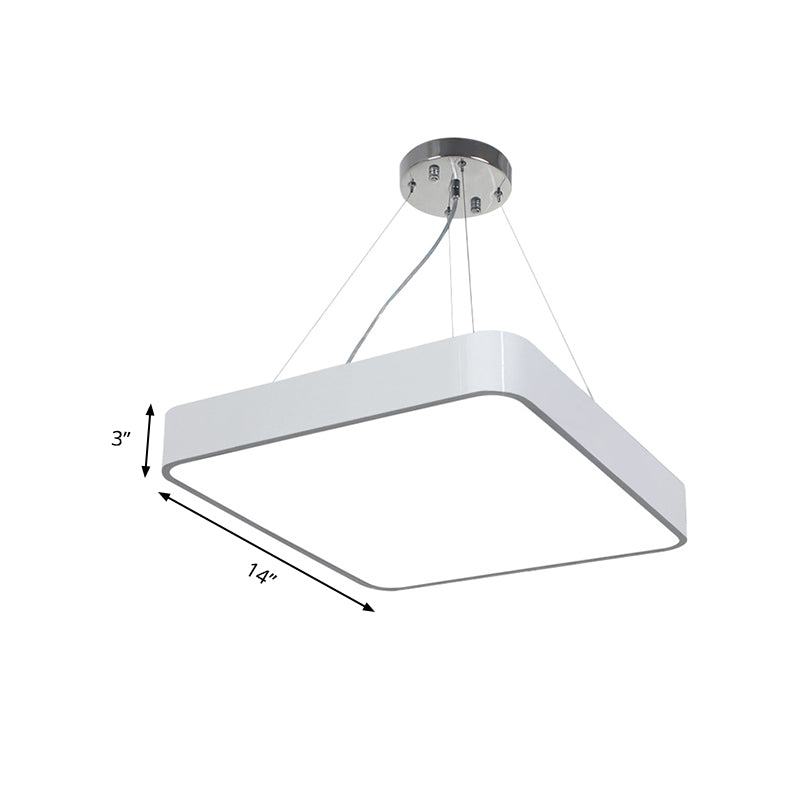 14"/18"/23.5" Wide Metal Square Pendant Lighting Modern Led Black/Silver Ceiling Lamp Fixture with Recessed Diffuser