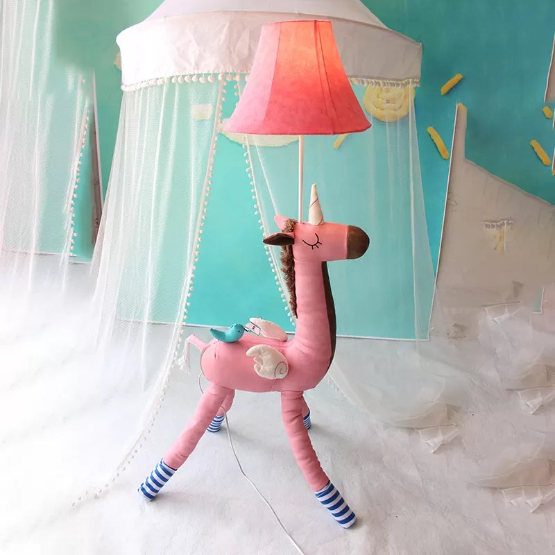 Cartoon Long Neck Animal Floor Light 1 Light Fabric Floor Lamp for Living Room Kindergarten