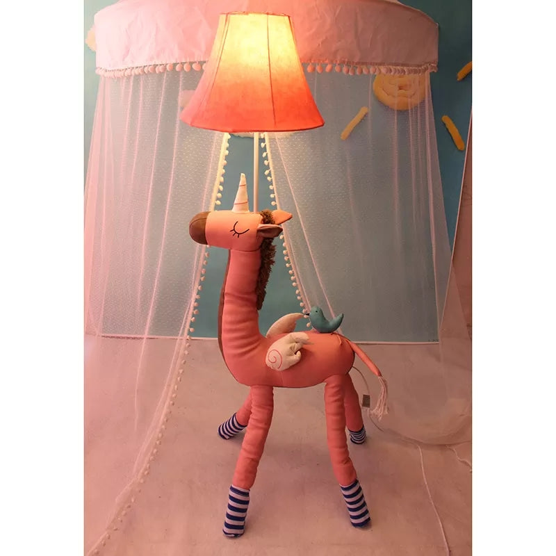 Cartoon Long Neck Animal Floor Light 1 Light Fabric Floor Lamp for Living Room Kindergarten