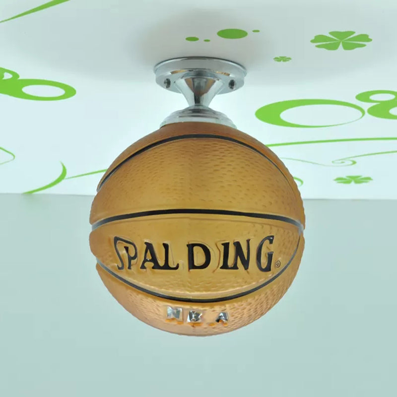 Brown Basketball Ceiling Mount Light One Head Sport Style Glass Plafond Lamp voor Jongens Slaapkamer