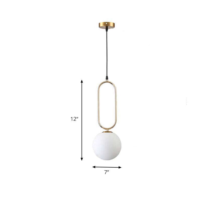 Contemporary Orb Shade Pendant Light Milk Glass 1 Head Living Room Hanging Fixture in Gold Finish