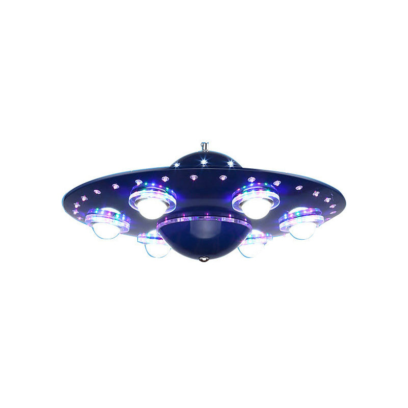 Chandelier bleu moderne Ufo Six Lights Pendante en métal pour chambre d'enfant