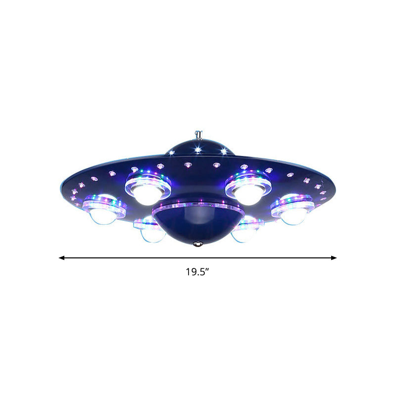 Chandelier bleu moderne Ufo Six Lights Pendante en métal pour chambre d'enfant