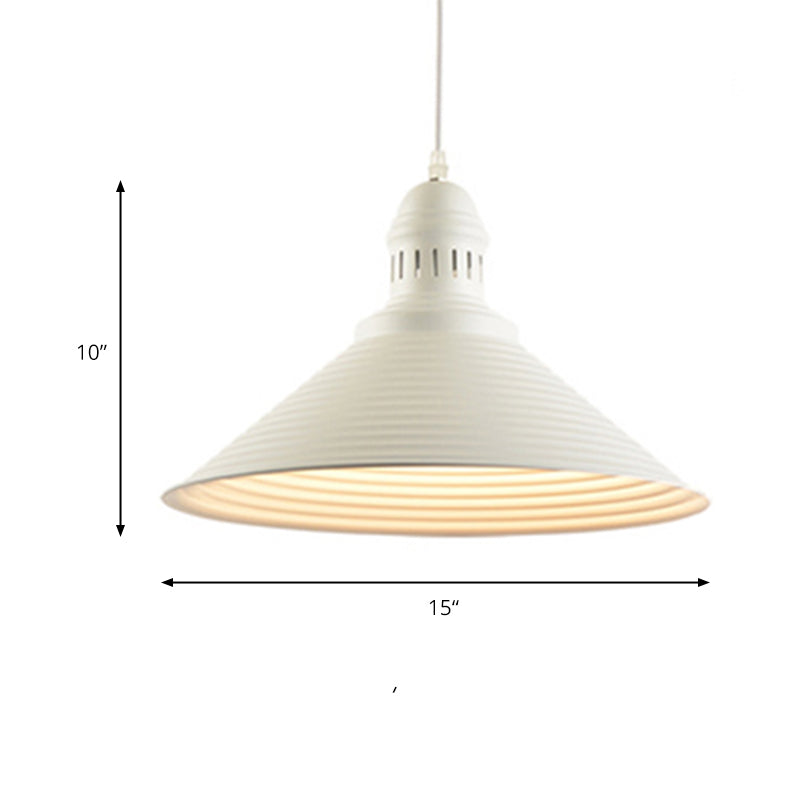 Cone Shade Hanging Light with Ruffle Design Nordic Metal 1 Light White/Pink Dining Room Hanging Pendant Light