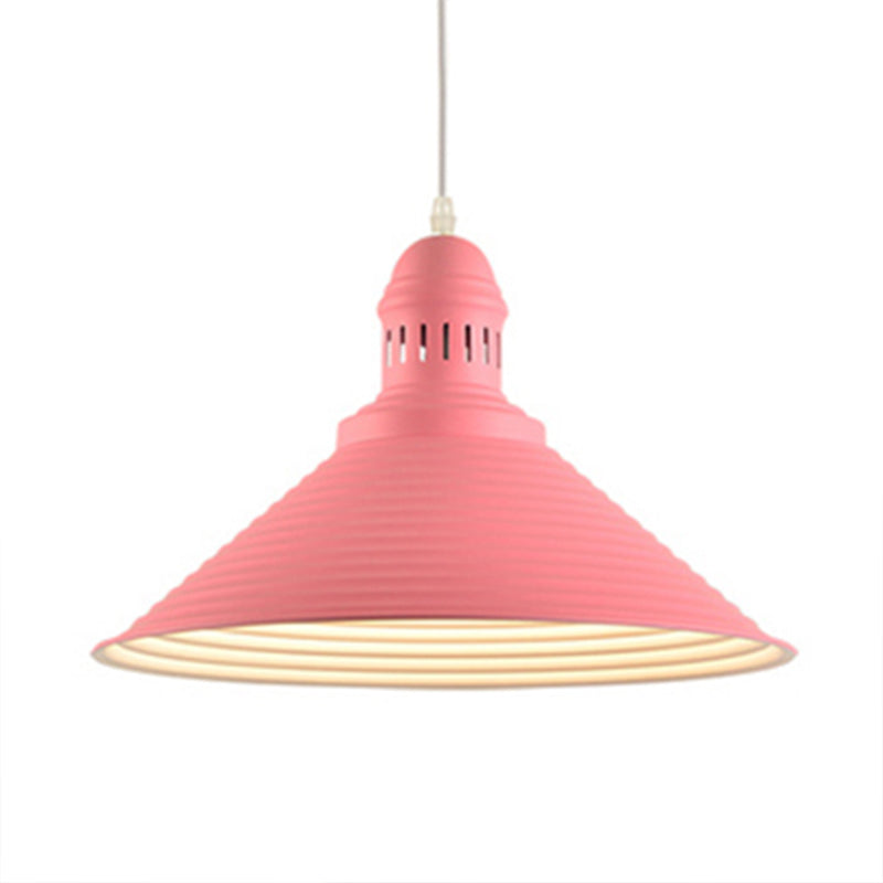 Cone Shade Hanging Light with Ruffle Design Nordic Metal 1 Light White/Pink Dining Room Hanging Pendant Light