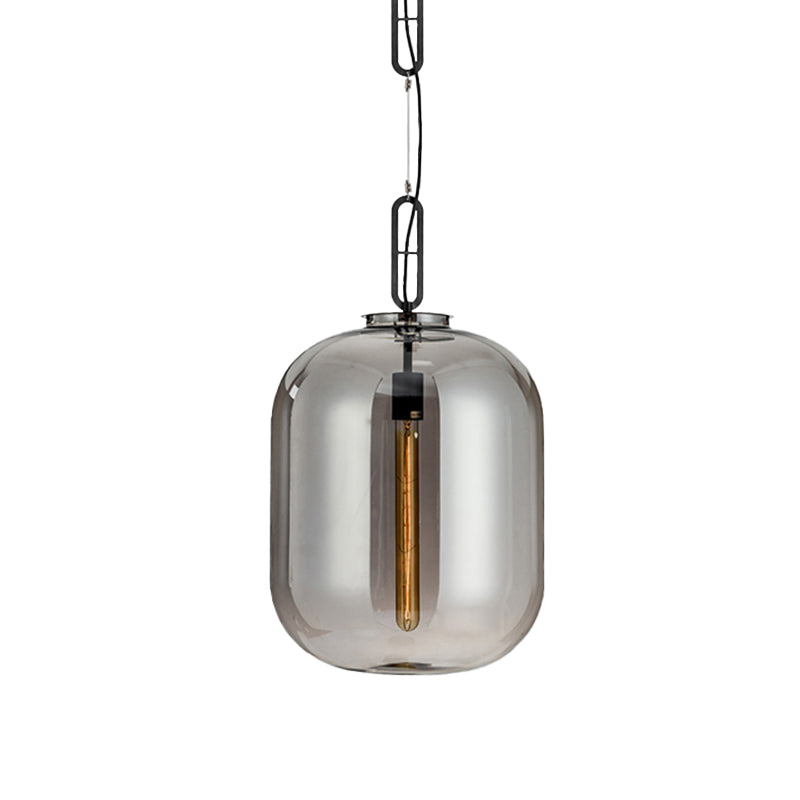 Moderniste 1 luminaire léger suspendu avec nuance en verre ambre / fumée gris éclairage pendentif ovale pour chambre, 10 "/ 14" W