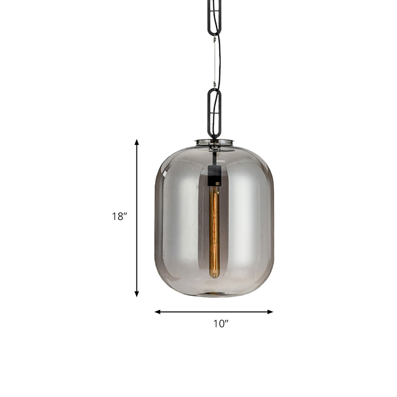 Moderniste 1 luminaire léger suspendu avec nuance en verre ambre / fumée gris éclairage pendentif ovale pour chambre, 10 "/ 14" W